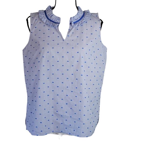 Talbots Top Women's MP Blue Stripe Raised Dot Sleeveless Ruffled Classic Coastal - Picture 1 of 7